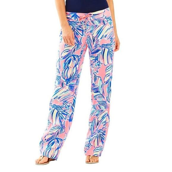 NWT Lilly Pulitzer‎ Galley Pant Tiki Pink Cabana Crazed Sz 2 Pink Blue High Rise - Picture 1 of 16